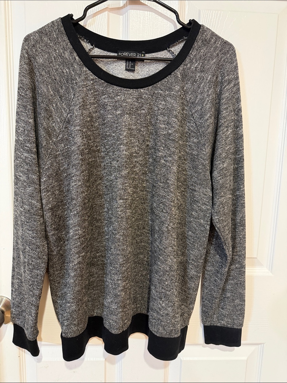 Forever 21+ Women’s Heather Gray Marled Raglan Crewneck Sweater Size XL